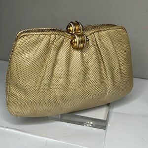 Judith Leiber Lizard Top Clasp Clutch Shoulder Bag